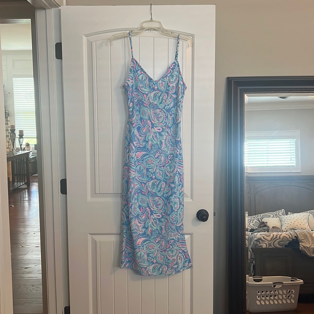 Lilly Pulitzer Maretta Bias Midi Dress in Zanzibar Blue Fish Kiss Size M NWT
